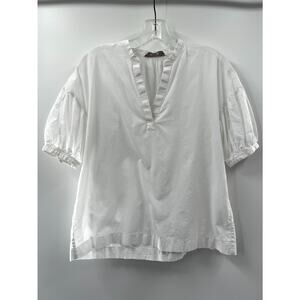 Everlane Women's White Cotton Solid Short Sleeve Cropped V-Neck Blouse Size 00
